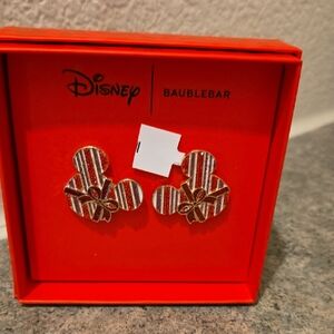 BaubleBar Striped Mickey Earrings - Red and Gold Brand New